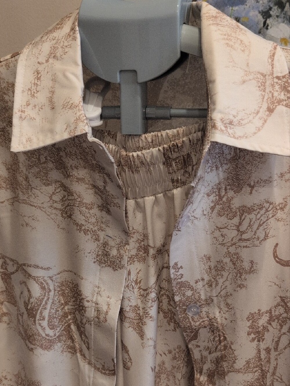 Wide Leg Women’s Pants - Cream Toile Print - Picture 7 of 10
